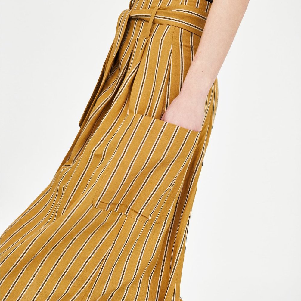 Zara Voluminous Linen Blend Striped Skirt with Bow Detail - Picture 4 of 8
